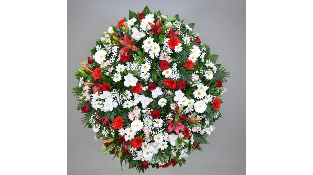 Corona de flores de aralia, palmito, paniculata, rosas, gerbera, alstroemeria, lilium, margarita, cymbidium bara