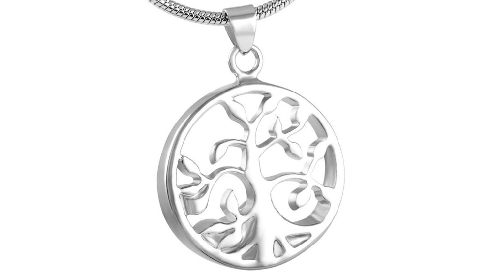 Colgante y cadena de acero Árbol de la Vida, pequeño relicario para cenizas