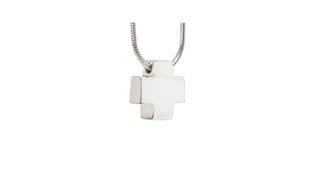 Colgante y cadena de acero Cruz, pequeño relicario para cenizas