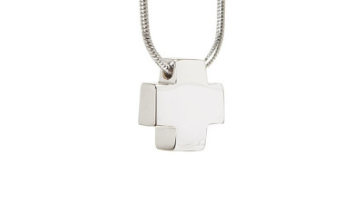 Colgante y cadena de acero Cruz, pequeño relicario para cenizas