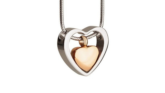 Colgante y cadena de acero Corazón, pequeño relicario para cenizas