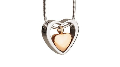 Colgante y cadena de acero Corazón, pequeño relicario para cenizas